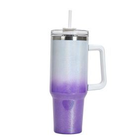 Large Tumbler Double-layer Stainless Steel Vacuum Insulation Cup (Option: White Purple)