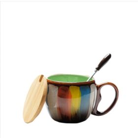 Ceramic mug milk coffee breakfast cup with lid and spoon (Option: Green)