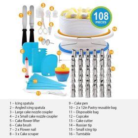 Cake Decorating Kit: 11in Rotating Cake Turntable 108Pcs Cake Decorating Supplies (Option: Blue)