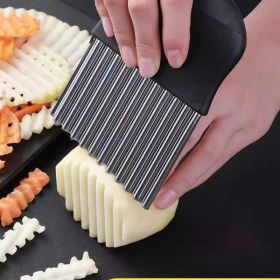 Large Stainless Steel Blade Crinkle Cutter, French Fry Slicer (Option: Black)