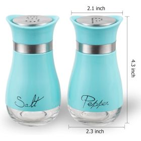 Salt And Pepper Shakers Set - Kitchen Decor With Glass Bottom (Option: Blue)