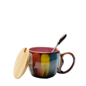 Ceramic mug milk coffee breakfast cup with lid and spoon (Option: Pink)