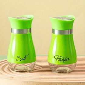 Salt And Pepper Shakers Set - Kitchen Decor With Glass Bottom (Option: Green)