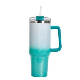 Large Tumbler Double-layer Stainless Steel Vacuum Insulation Cup (Option: White Green)