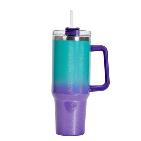 Large Tumbler Double-layer Stainless Steel Vacuum Insulation Cup (Option: Blue Purple)