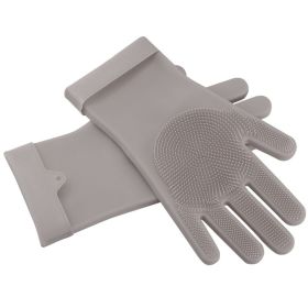 1 Pair Silicone Brush Dishwashing Gloves Cleaning Sponge Heat Resistant Wash Gloves (Option: Grey)